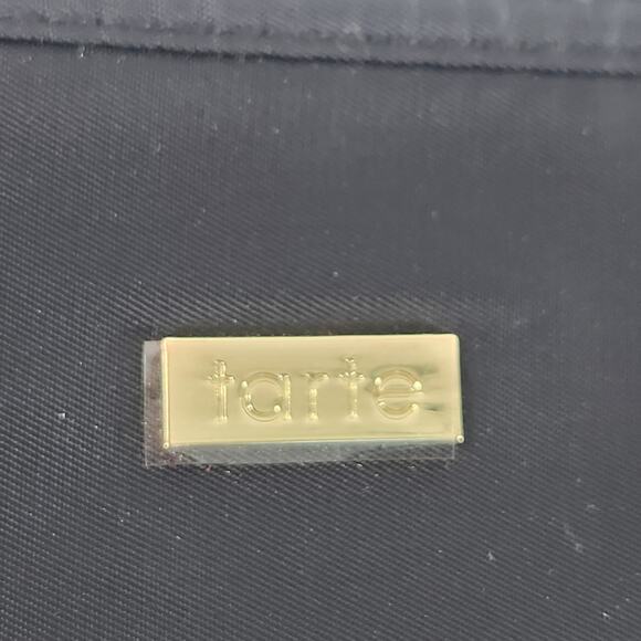 Tarte Black Cosmetic Makeup Bag Pouch W/ Pink Tassel Gold Plated Small Clutch - Picture 2 of 6